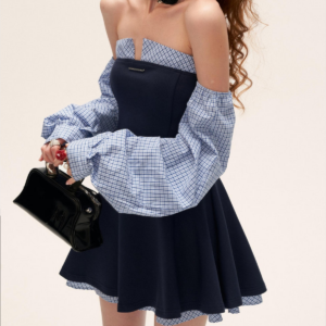 plaid-lantern-sleeve-dress