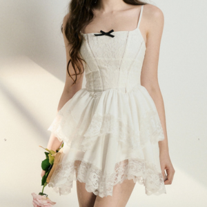 Lace white suspender dress