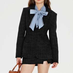 Pocket accent tweed skirt set-up